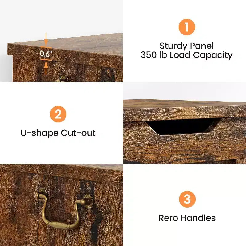 Wooden Storage Chest with Lid and Safety Hinge, Entryway Bench, 350 lb Capacity