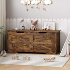 Wooden Storage Chest with Lid and Safety Hinge, Entryway Bench, 350 lb Capacity