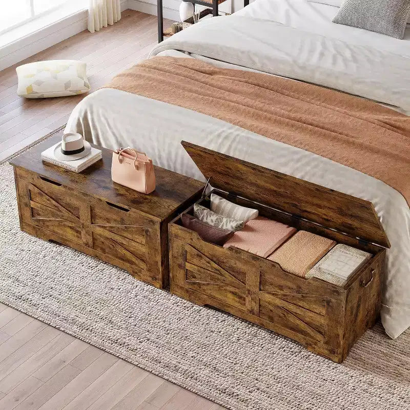 Wooden Storage Chest with Lid and Safety Hinge, Entryway Bench, 350 lb Capacity