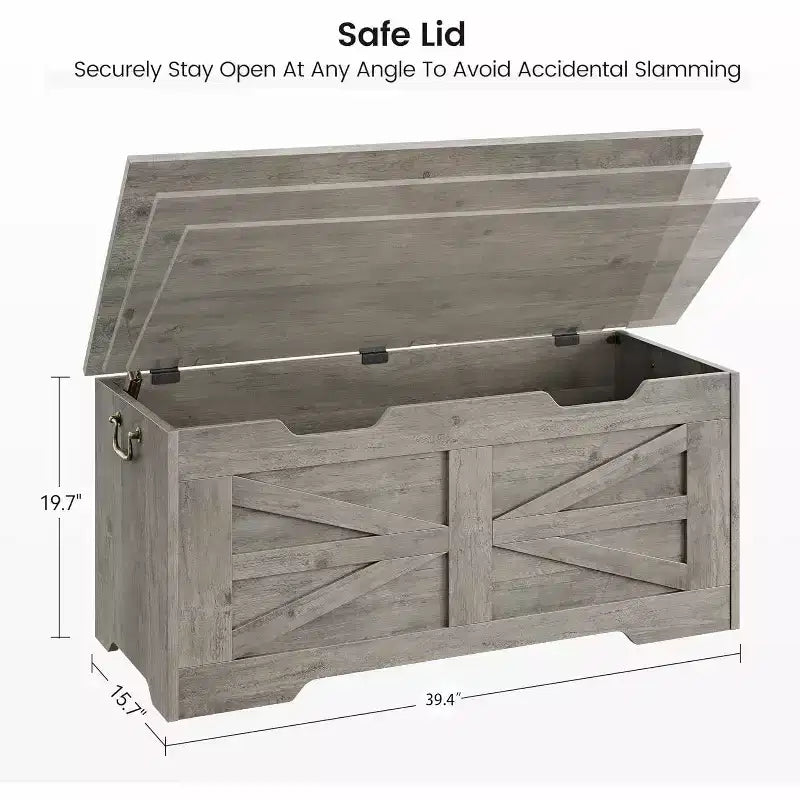 Wooden Storage Chest with Lid and Safety Hinge, Entryway Bench, 350 lb Capacity