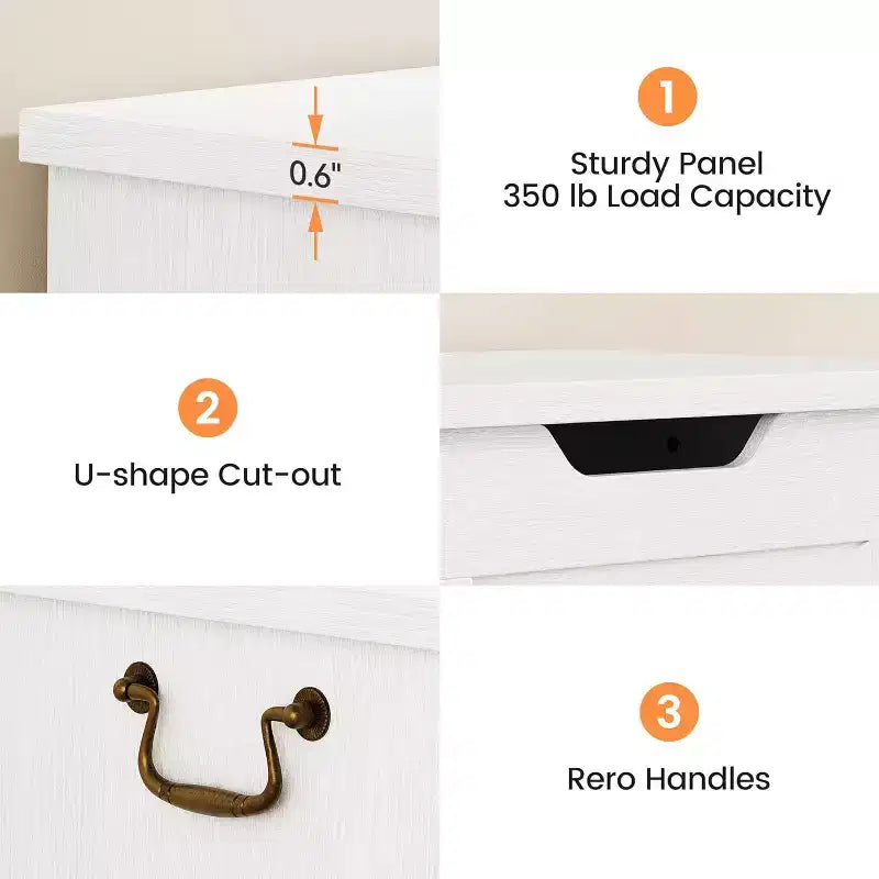 Wooden Storage Chest with Lid and Safety Hinge, Entryway Bench, 350 lb Capacity