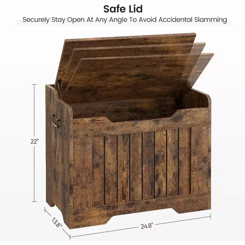Wooden Storage Chest with Lid and Safety Hinge, Entryway Bench, 350 lb Capacity