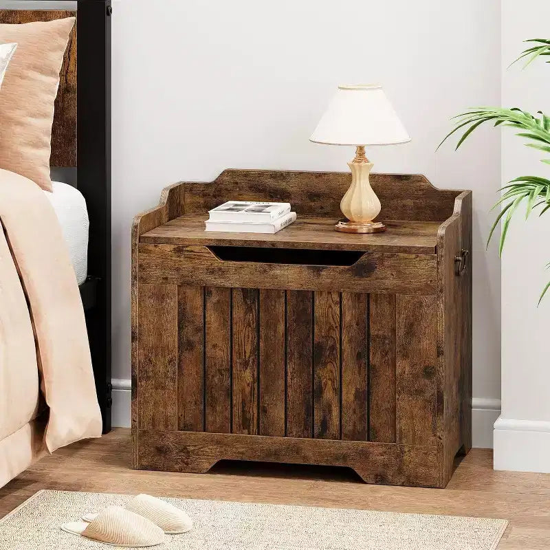 Wooden Storage Chest with Lid and Safety Hinge, Entryway Bench, 350 lb Capacity