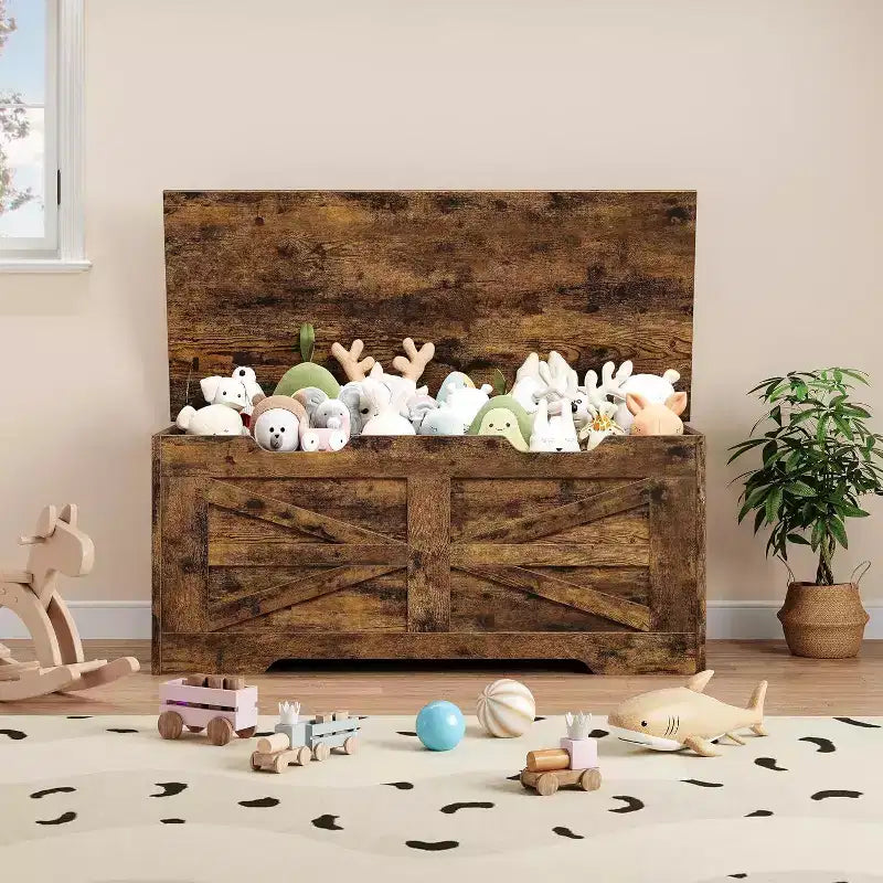 Wooden Storage Chest with Lid and Safety Hinge, Entryway Bench, 350 lb Capacity