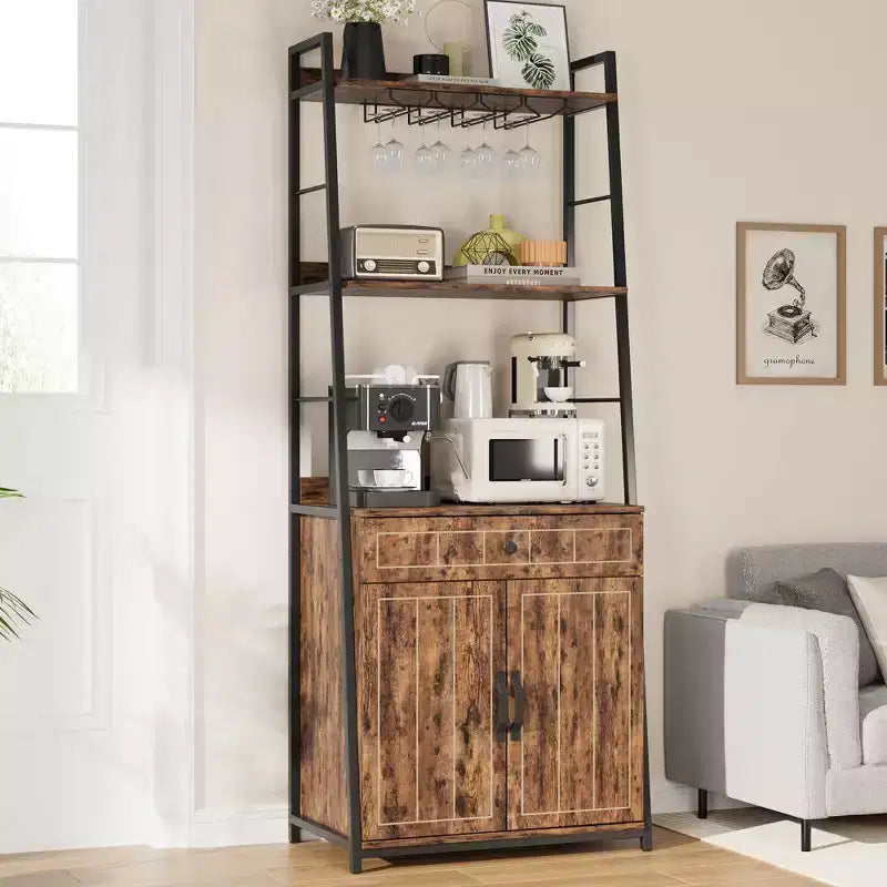 5 Tier Bakers Rack with Cabinet, Microwave Stand with Storage, 70 Inch Tall Kitchen Shelf