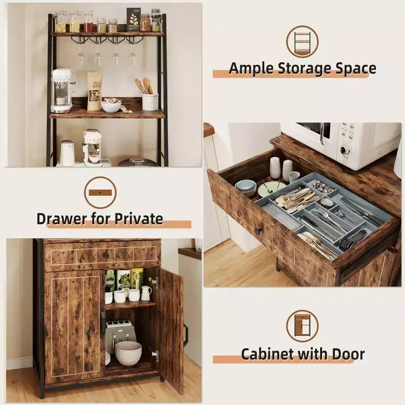 5 Tier Bakers Rack with Cabinet, Microwave Stand with Storage, 70 Inch Tall Kitchen Shelf