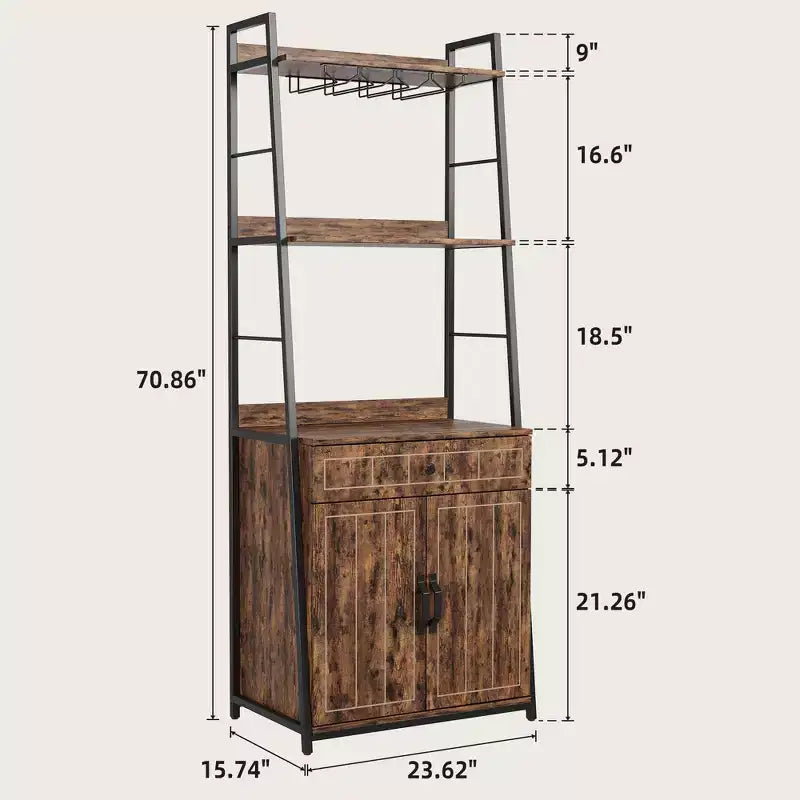 5 Tier Bakers Rack with Cabinet, Microwave Stand with Storage, 70 Inch Tall Kitchen Shelf