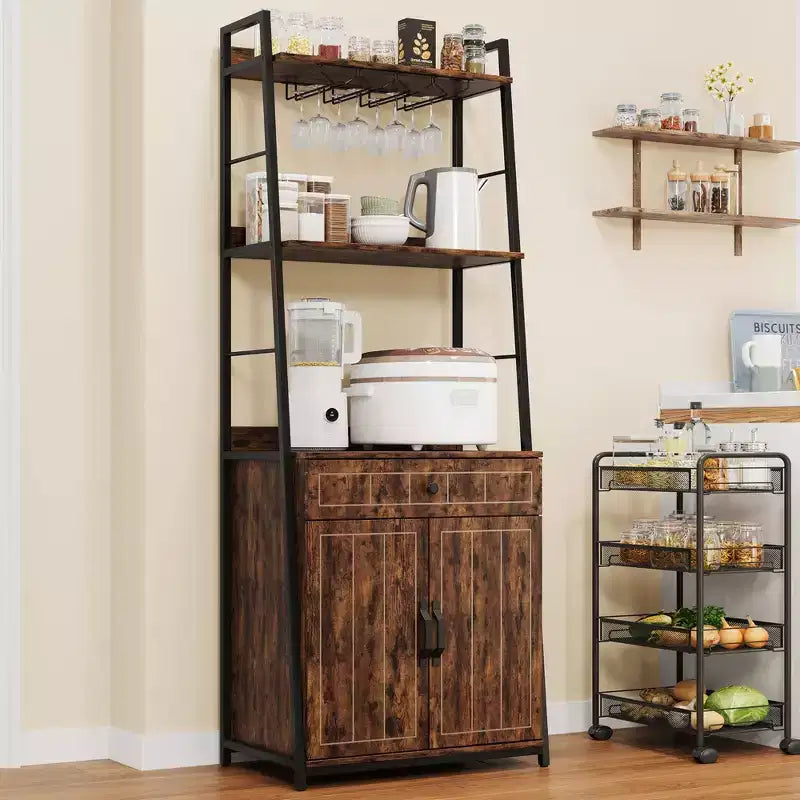 5 Tier Bakers Rack with Cabinet, Microwave Stand with Storage, 70 Inch Tall Kitchen Shelf