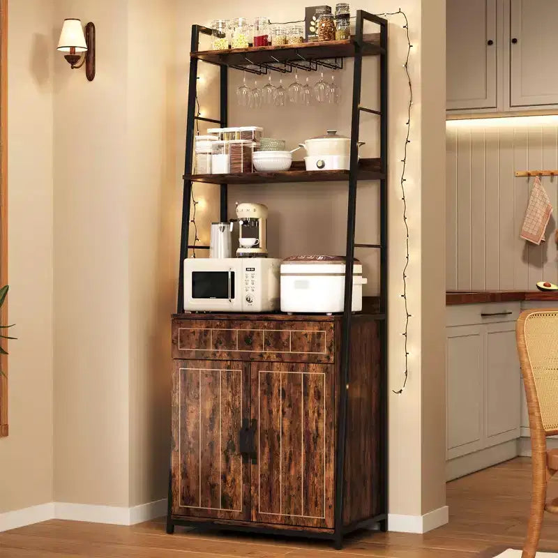 5 Tier Bakers Rack with Cabinet, Microwave Stand with Storage, 70 Inch Tall Kitchen Shelf