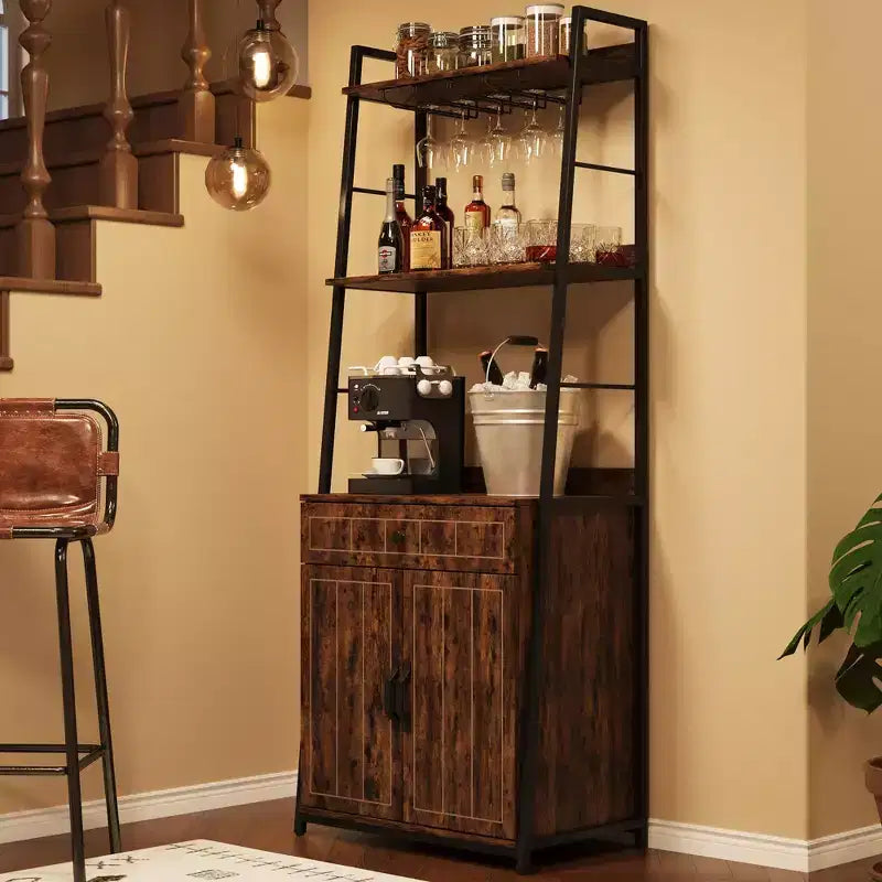 5 Tier Bakers Rack with Cabinet, Microwave Stand with Storage, 70 Inch Tall Kitchen Shelf