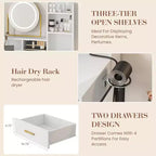 Vanity Desk with Rotating Mirror, 2 Drawers and Stool — 29 in. Wide, White and Black