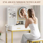 Vanity Desk with Rotating Mirror, 2 Drawers and Stool — 29 in. Wide, White and Black