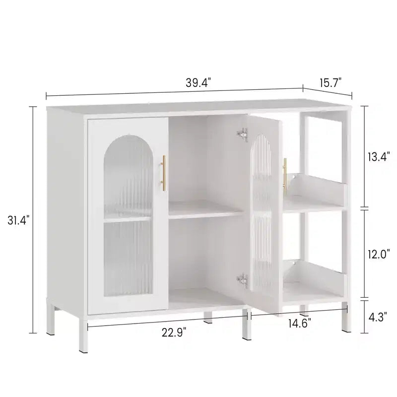 Glass Door Cabinet with Adjustable Shelves — 39.4" W Sideboard for Entryway and Dining Room