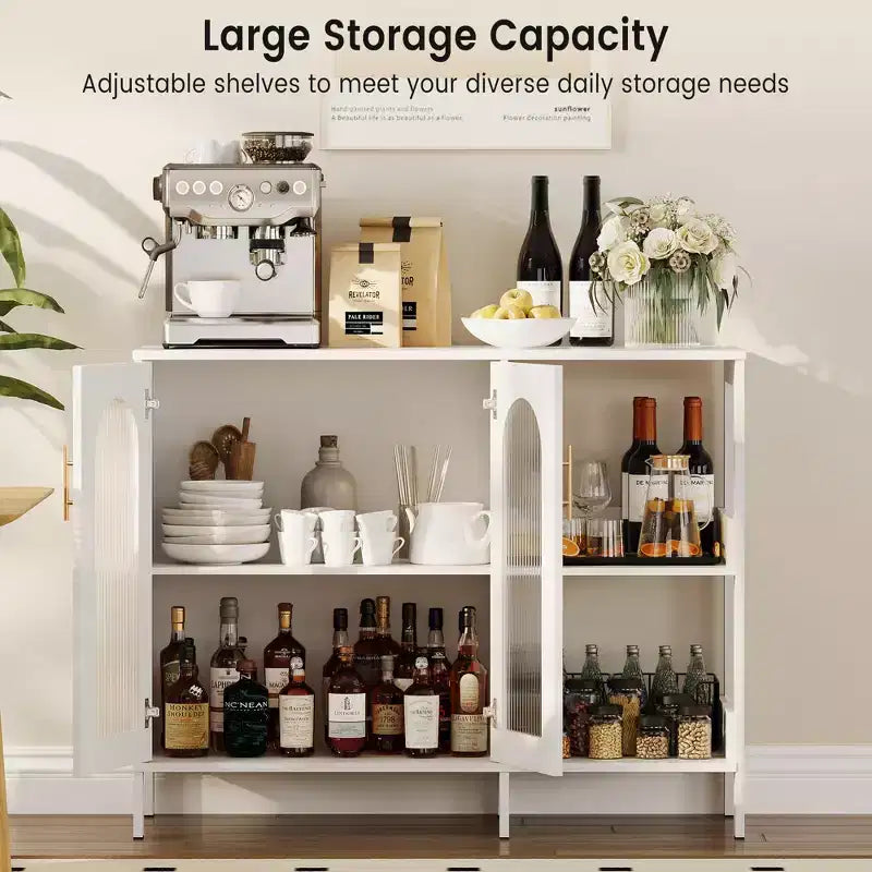 Glass Door Cabinet with Adjustable Shelves — 39.4" W Sideboard for Entryway and Dining Room