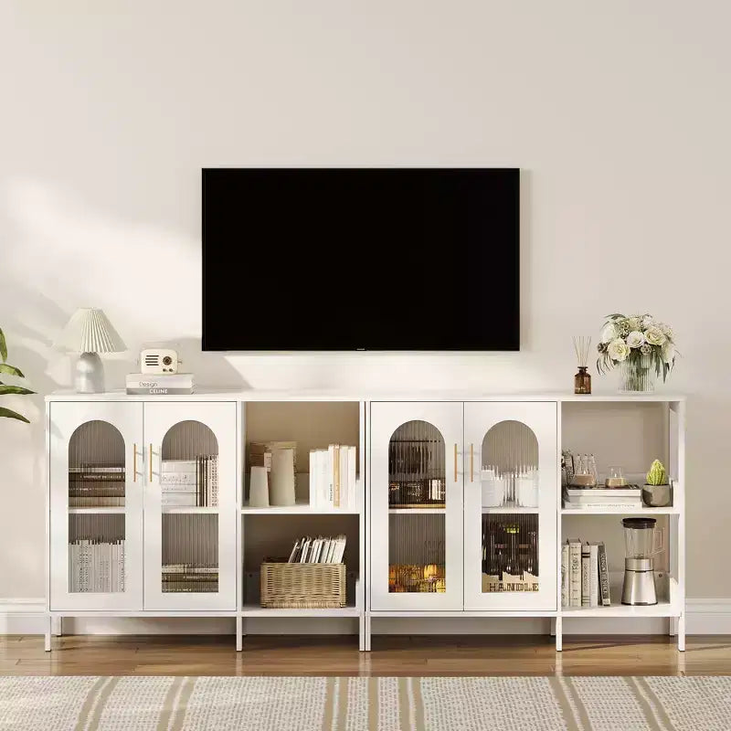 Glass Door Cabinet with Adjustable Shelves — 39.4" W Sideboard for Entryway and Dining Room