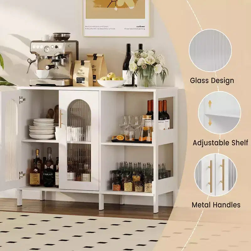 Glass Door Cabinet with Adjustable Shelves — 39.4" W Sideboard for Entryway and Dining Room