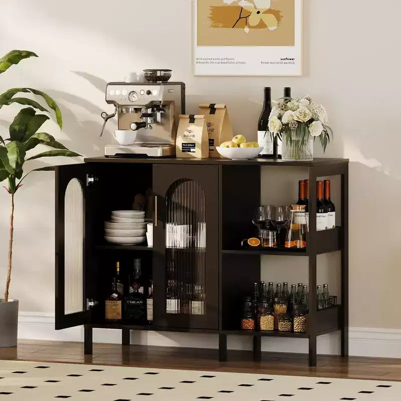 Glass Door Cabinet with Adjustable Shelves — 39.4" W Sideboard for Entryway and Dining Room