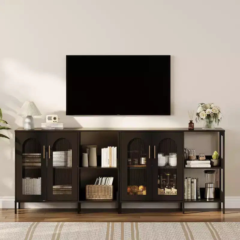 Glass Door Cabinet with Adjustable Shelves — 39.4" W Sideboard for Entryway and Dining Room