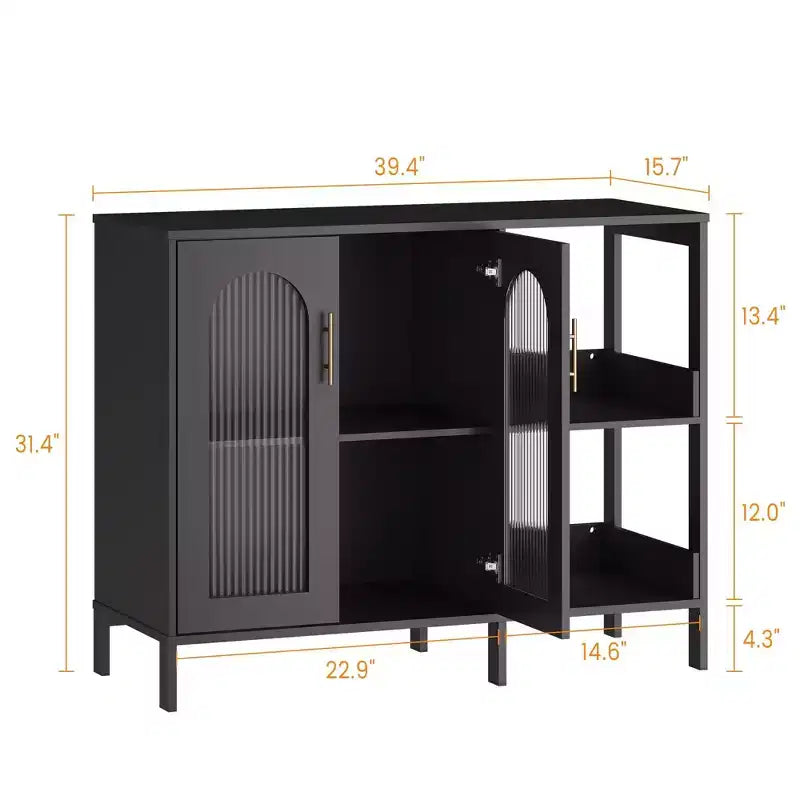 Glass Door Cabinet with Adjustable Shelves — 39.4" W Sideboard for Entryway and Dining Room