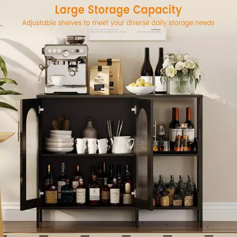 Glass Door Cabinet with Adjustable Shelves — 39.4" W Sideboard for Entryway and Dining Room