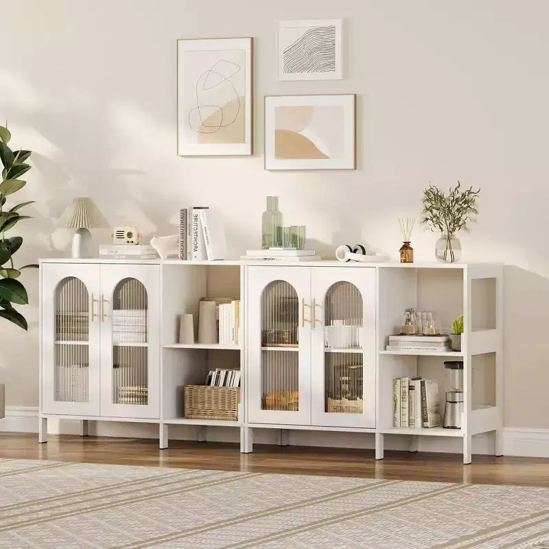 Glass Door Cabinet with Adjustable Shelves — 39.4" W Sideboard for Entryway and Dining Room
