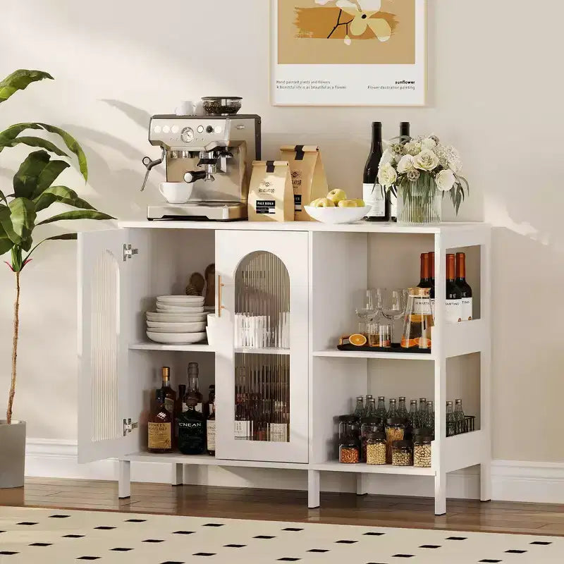 Glass Door Cabinet with Adjustable Shelves — 39.4" W Sideboard for Entryway and Dining Room