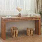 64 Inch Console Table with Decorative Beaded Trim – Thick Tabletop Entry Table for Living Room and Entryway