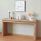 64 Inch Console Table with Decorative Beaded Trim – Thick Tabletop Entry Table for Living Room and Entryway