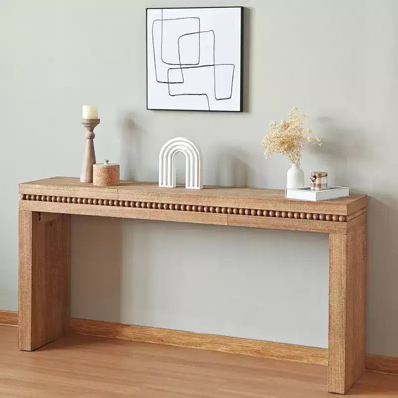 64 Inch Console Table with Decorative Beaded Trim – Thick Tabletop Entry Table for Living Room and Entryway