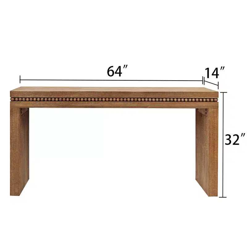 64 Inch Console Table with Decorative Beaded Trim – Thick Tabletop Entry Table for Living Room and Entryway