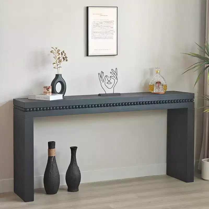 64 Inch Console Table with Decorative Beaded Trim – Thick Tabletop Entry Table for Living Room and Entryway
