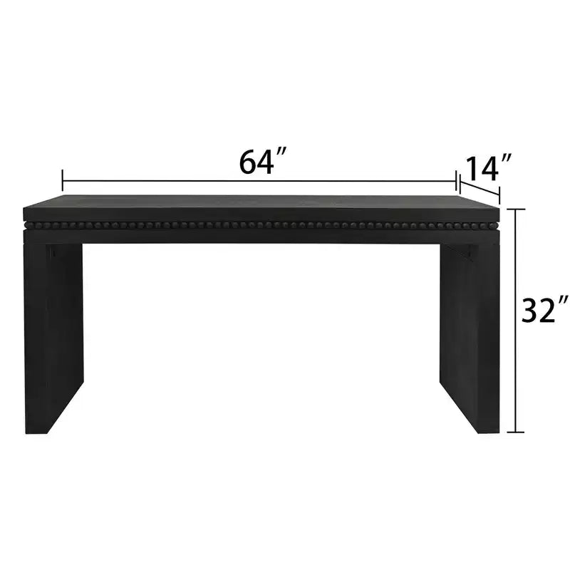 64 Inch Console Table with Decorative Beaded Trim – Thick Tabletop Entry Table for Living Room and Entryway