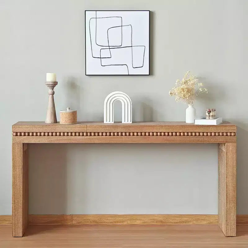 64 Inch Console Table with Decorative Beaded Trim – Thick Tabletop Entry Table for Living Room and Entryway