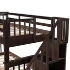 Twin over Twin Stairway Bunk Bed with Storage Drawers and Guard Rail
