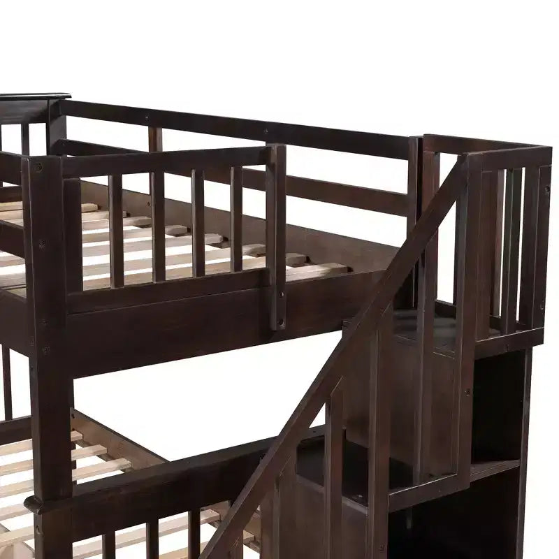 Twin over Twin Stairway Bunk Bed with Storage Drawers and Guard Rail