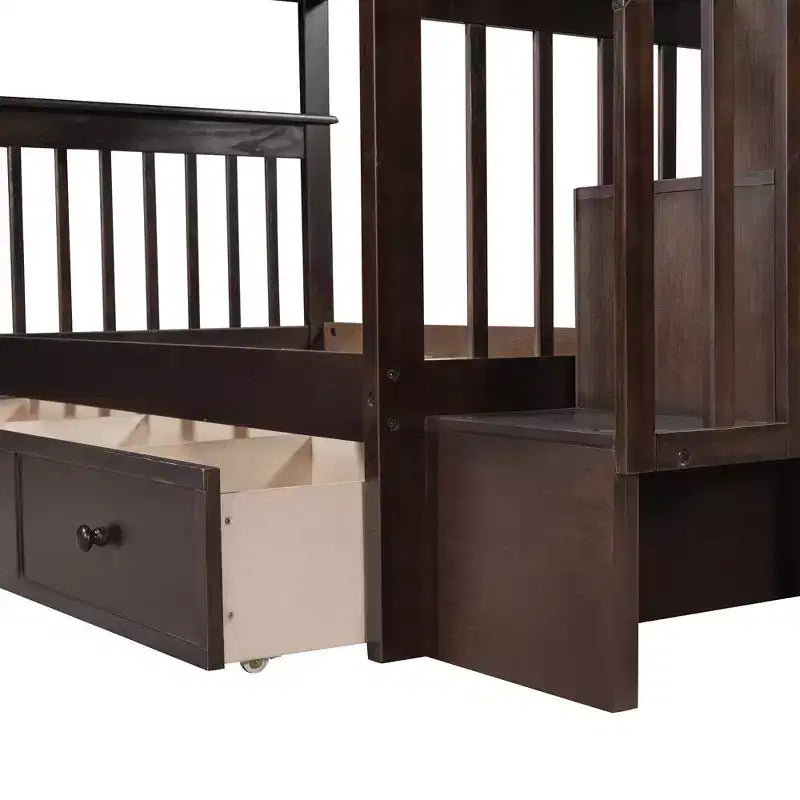Twin over Twin Stairway Bunk Bed with Storage Drawers and Guard Rail