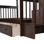 Twin over Twin Stairway Bunk Bed with Storage Drawers and Guard Rail