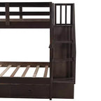 Twin over Twin Stairway Bunk Bed with Storage Drawers and Guard Rail