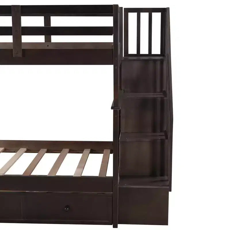 Twin over Twin Stairway Bunk Bed with Storage Drawers and Guard Rail