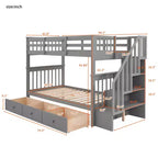 Twin over Twin Stairway Bunk Bed with Storage Drawers and Guard Rail