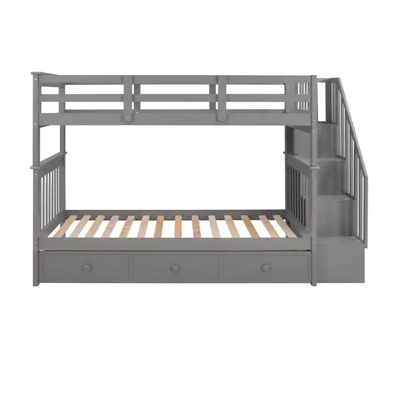 Twin over Twin Stairway Bunk Bed with Storage Drawers and Guard Rail