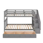 Twin over Twin Stairway Bunk Bed with Storage Drawers and Guard Rail