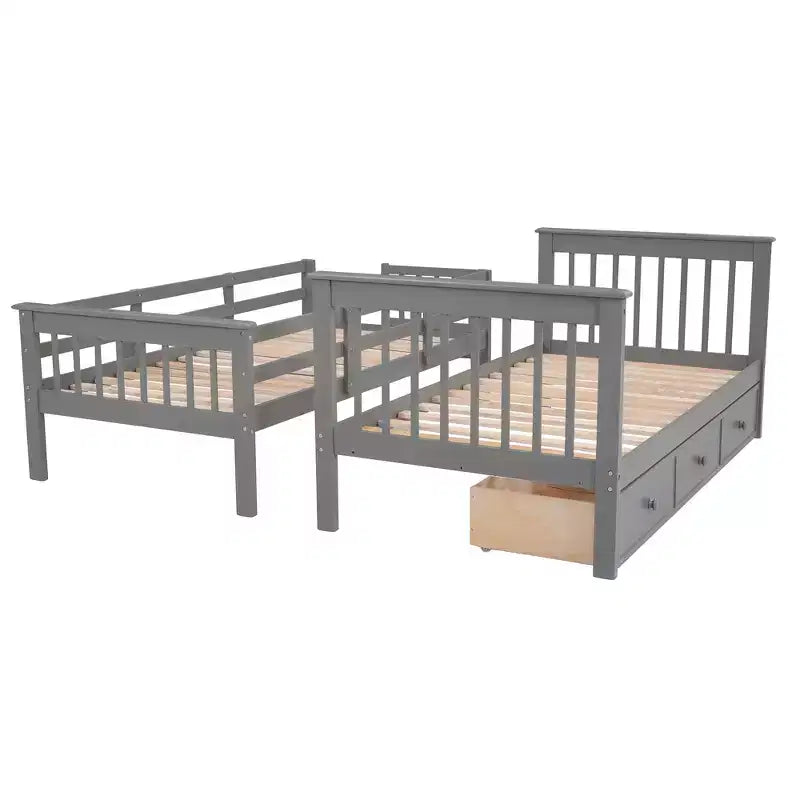 Twin over Twin Stairway Bunk Bed with Storage Drawers and Guard Rail
