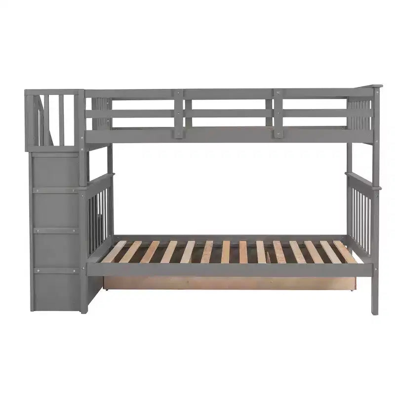 Twin over Twin Stairway Bunk Bed with Storage Drawers and Guard Rail