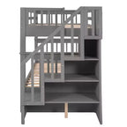 Twin over Twin Stairway Bunk Bed with Storage Drawers and Guard Rail