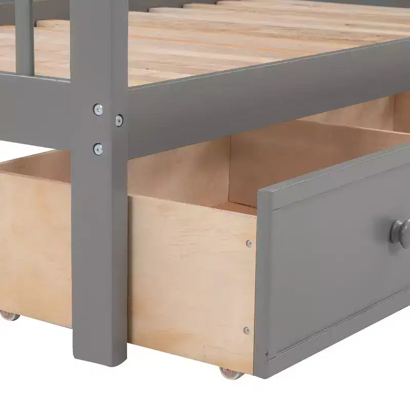 Twin over Twin Stairway Bunk Bed with Storage Drawers and Guard Rail
