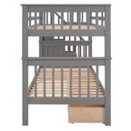 Twin over Twin Stairway Bunk Bed with Storage Drawers and Guard Rail
