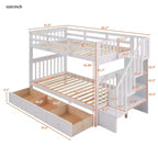 Twin over Twin Stairway Bunk Bed with Storage Drawers and Guard Rail