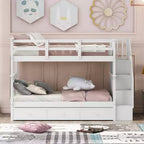 Twin over Twin Stairway Bunk Bed with Storage Drawers and Guard Rail