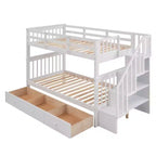 Twin over Twin Stairway Bunk Bed with Storage Drawers and Guard Rail
